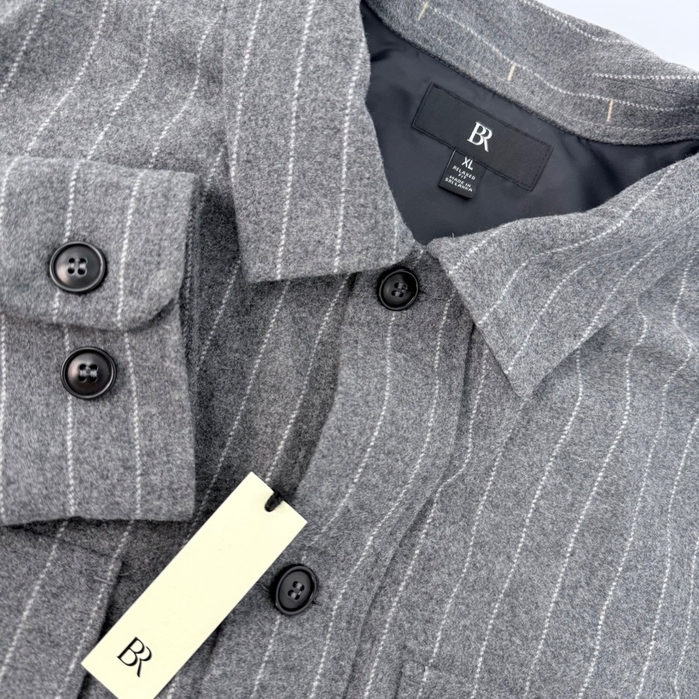 Banana Republic Men Sz XL Shacket Gray Stripe Wool Blend Unstructured Jacket NEW